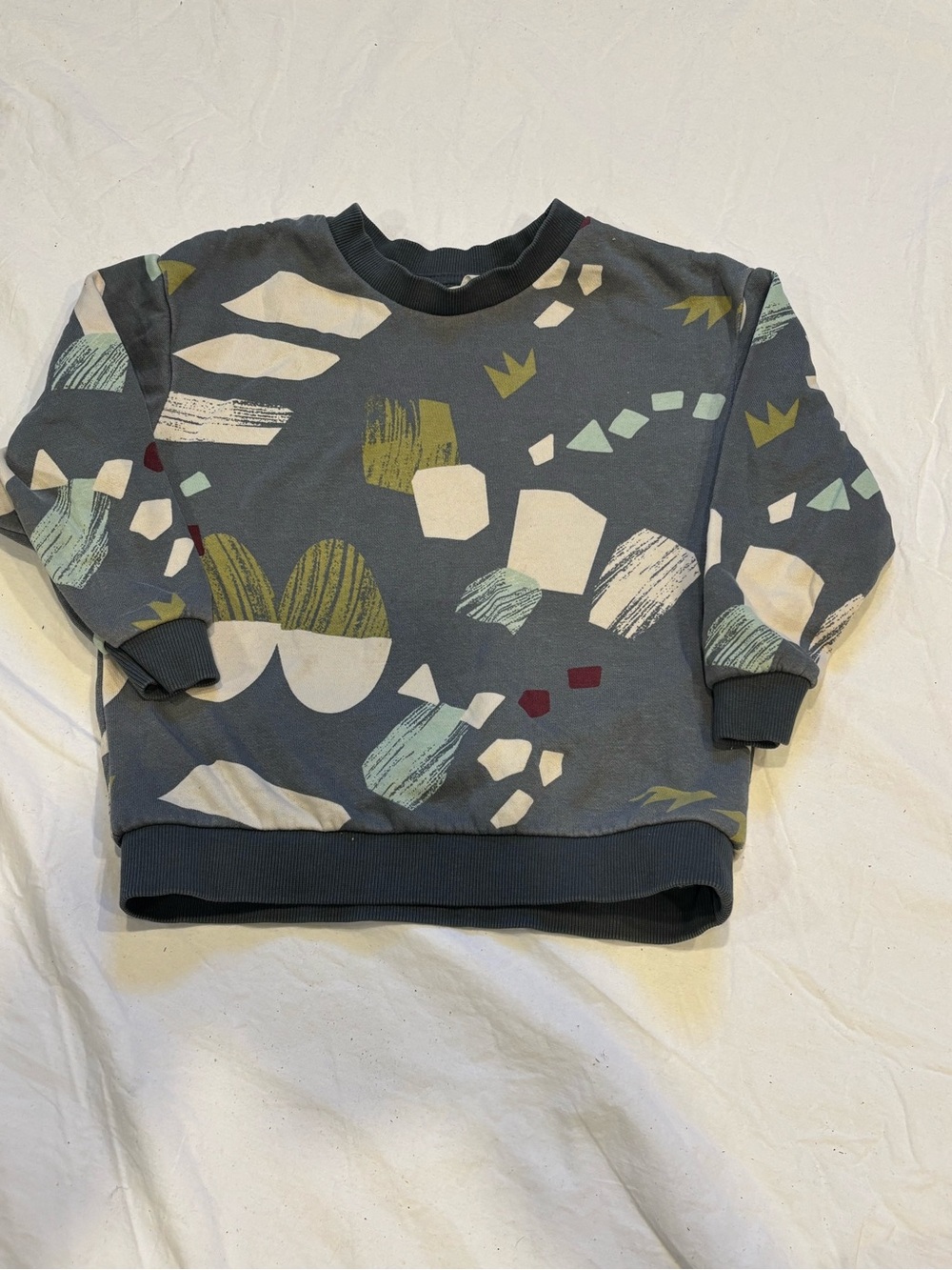 H&M Kids Abstract Crewneck Sweatshirt - Slate Blue with Cream & Olive Accents